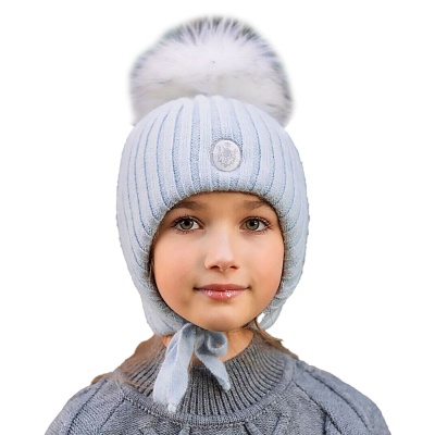 Шапка зимняя утеплённая с меховым помп размер 44-46 Наследникъ НВ1025-ГЛ 1